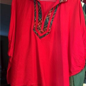 Entro Red Plaid Trim Top